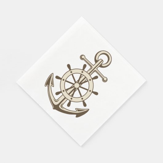 ヴィンテージ航海のいかりおよび船舶用車輪ブラウンタン スタンダードランチョンナプキン (角)