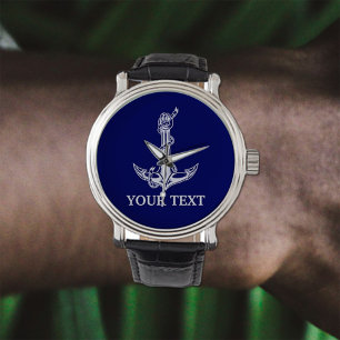 ヴィンテージ航海のいかりここにテキストをロープ 腕時計