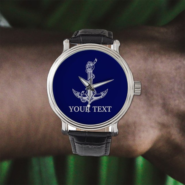 ヴィンテージ航海のいかりここにテキストをロープ 腕時計 (クリエイターアップロード済み)