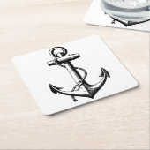 ヴィンテージ航海のいかりイラストレーション スクエアペーパーコースター (アングル)