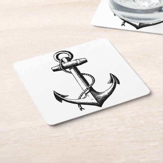 ヴィンテージ航海のいかりイラストレーション スクエアペーパーコースター (アングル)