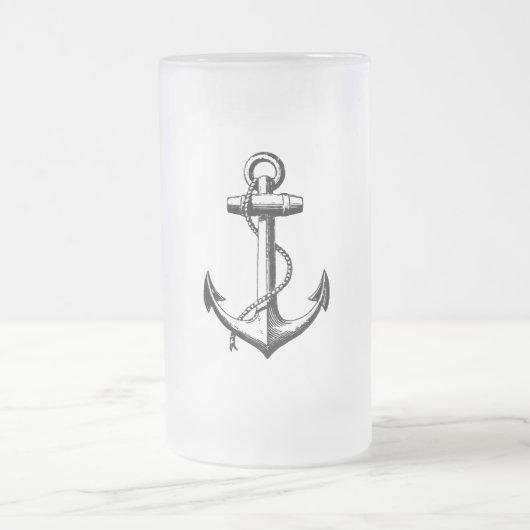 ヴィンテージ航海のいかりイラストレーション フロストグラスビールジョッキ (中央)