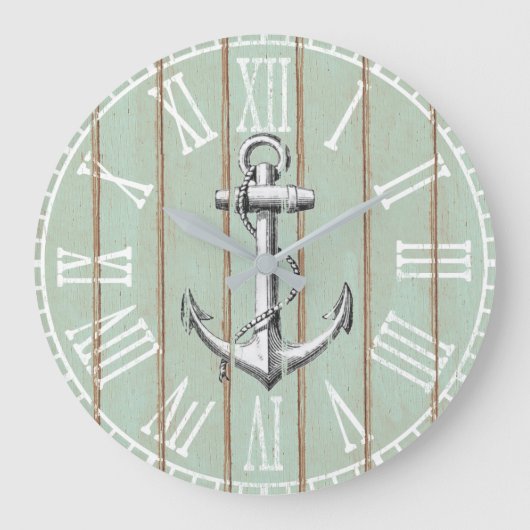 ヴィンテージ航海のいかりオン素朴オールドウッド ラージ壁時計 (正面)