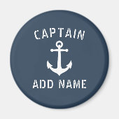 ヴィンテージ航海のいかりキャプテンまたはボートネームブルー マグネット (正面)