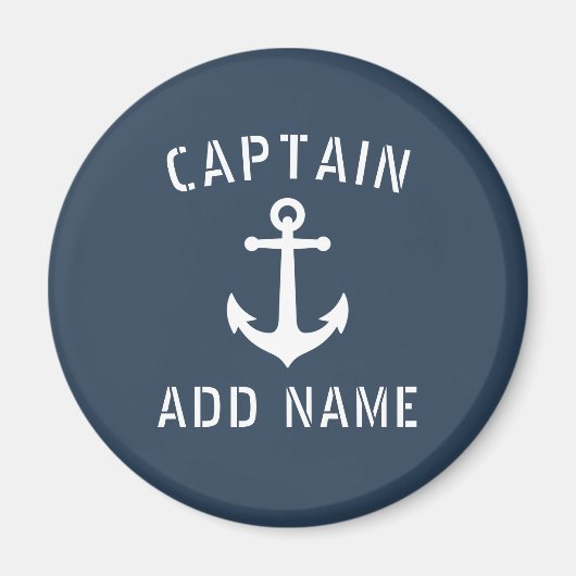 ヴィンテージ航海のいかりキャプテンまたはボートネームブルー マグネット (正面)