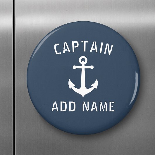 ヴィンテージ航海のいかりキャプテンまたはボートネームブルー マグネット