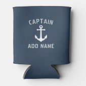 ヴィンテージ航海のいかりキャプテンまたはボートネームブルー 缶クーラー (正面)