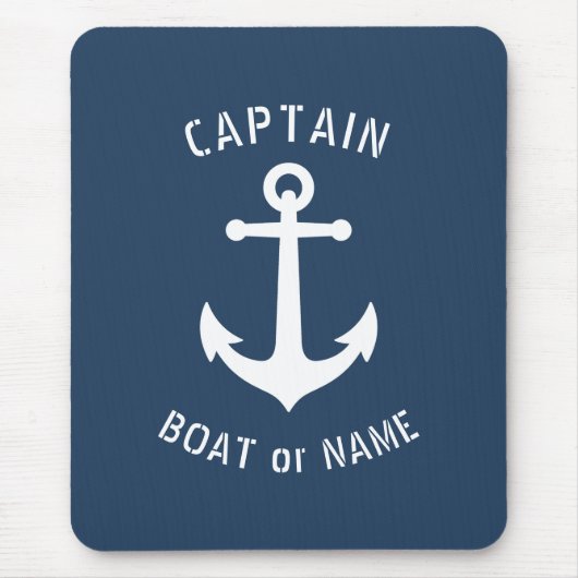 ヴィンテージ航海のいかりキャプテンボート又はネームブルー マウスパッド (正面)