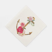 ヴィンテージ航海のいかりピンク&赤牡丹フラワー スタンダードランチョンナプキン (角)
