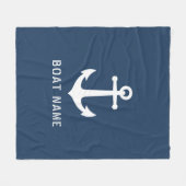 ヴィンテージ航海のいかりボートネームアクアブルー フリースブランケット (正面(横))