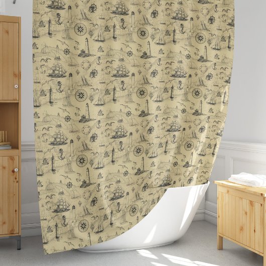 ヴィンテージ航海のいかりライトハウスコースタルデコル シャワーカーテン