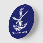 ヴィンテージ航海のいかりロープボート名 ラウンド壁時計 (傾斜)
