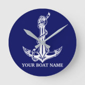 ヴィンテージ航海のいかりロープボート名 ラウンド壁時計 (正面)