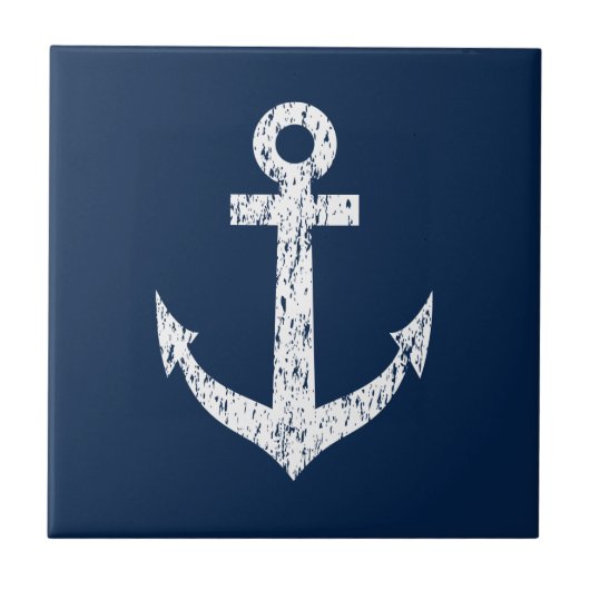 ヴィンテージ航海のいかり紺色と白 タイル (正面)