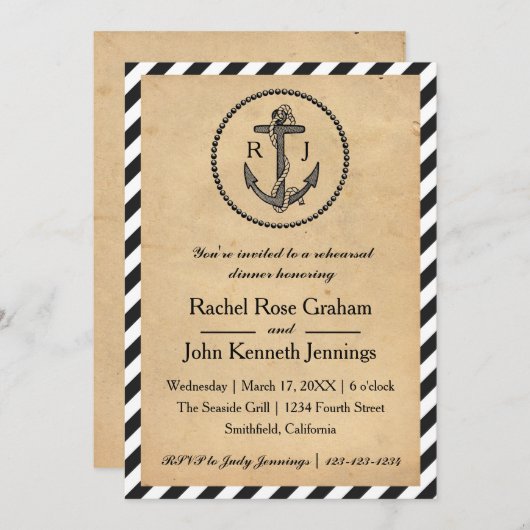 ヴィンテージ航海のいかり – リハーサルディナー招待状 招待状 (正面/裏面)