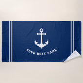 ヴィンテージ航海のいかり（船名ネイビーブルー） ビーチタオル (正面)