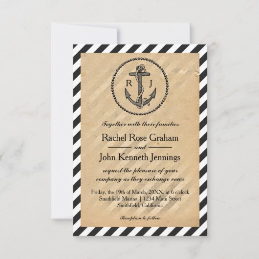 ヴィンテージ航海のいかり- 3x5結婚式招待状 招待状 (正面)