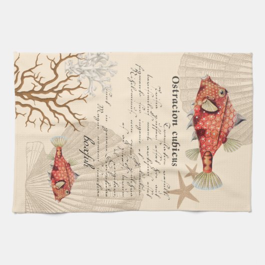 ヴィンテージ航海ののボクフィッシュイラストレーション キッチンタオル (横)