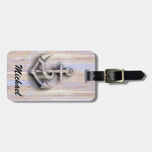 ヴィンテージ航海のの上品ないかり木製パーソナライズされた ラゲッジタグ (正面横)