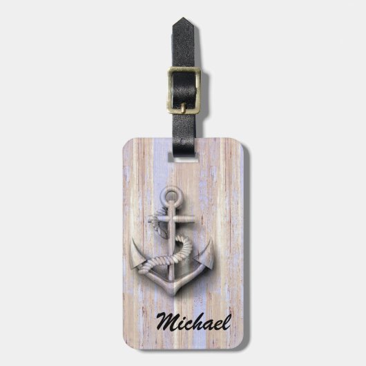 ヴィンテージ航海のの上品ないかり木製パーソナライズされた ラゲッジタグ (正面縦)