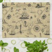 ヴィンテージ航海のの古いマップパターン海底 キッチンタオル (折り畳み)