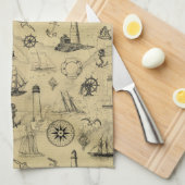 ヴィンテージ航海のの古いマップパターン海底 キッチンタオル (四つ折り)
