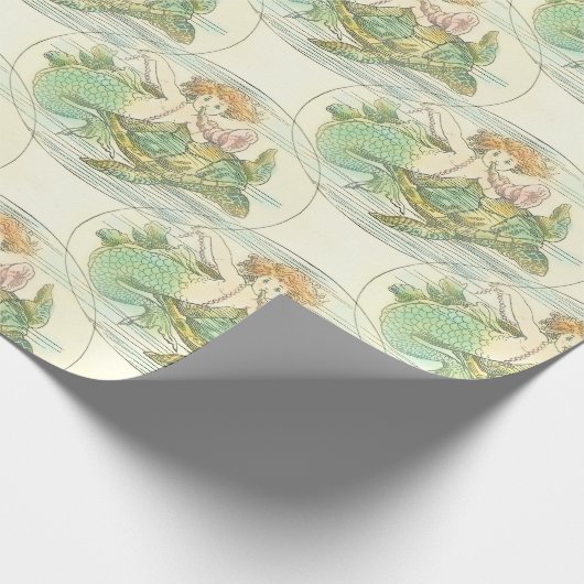 ヴィンテージ航海のウミガメ模様の人魚 ラッピングペーパー (角)