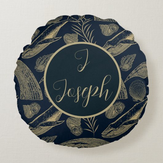 ヴィンテージ航海のクジラ子供部屋 ラウンドクッション (正面)