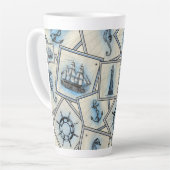 ヴィンテージ航海のコラージングイラスト カフェラテマグ (左アングル)