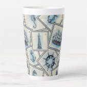 ヴィンテージ航海のコラージングイラスト カフェラテマグ (正面)