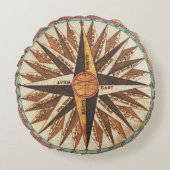 ヴィンテージ航海のコンパスバラコットンピロー ラウンドクッション (正面)