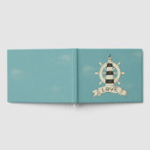 ヴィンテージ航海のシップ車輪&ライトハウス結婚ズ ゲストブック (全面)