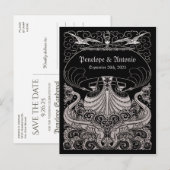 ヴィンテージ航海のシルバーフォイル結婚式の日付を保存 案内ポストカード (正面/裏面)