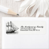 ヴィンテージ航海のスクーナー船と家族名 ラベル (インサイチュ)