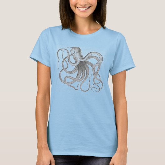 ヴィンテージ航海のステームパンクoctopus krakenアンティーク tシャツ (正面)