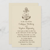 ヴィンテージ航海のズシッ結婚プいかりブラウンタン 招待状 (正面/裏面)