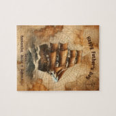 ヴィンテージ航海のセピア地図と帆船 ジグソーパズル (横)