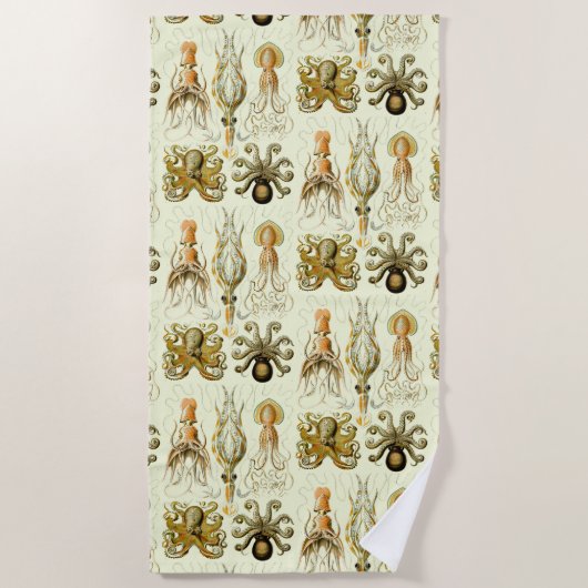 ヴィンテージ航海のタコbyエルンストヘイケル ビーチタオル (正面)