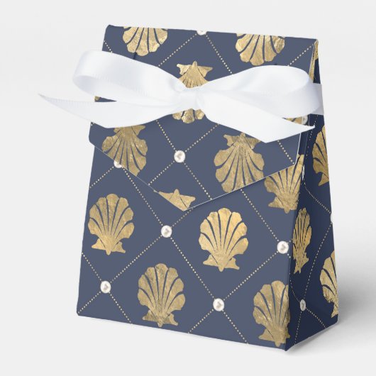 ヴィンテージ航海のネイビーと金ゴールドシェルパターン フェイバーボックス (正面サイド)