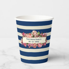 ヴィンテージ航海のネイビーストライプルフローラ結婚ズ 紙コップ