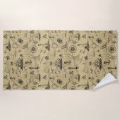 ヴィンテージ航海のパターン古いマップの背景 ビーチタオル (正面)