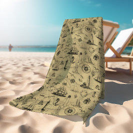 ヴィンテージ航海のパターン古いマップの背景 ビーチタオル