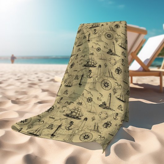 ヴィンテージ航海のパターン古いマップの背景 ビーチタオル