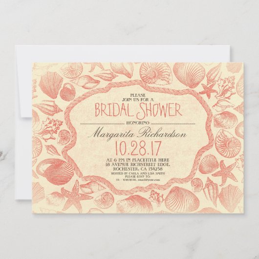 ヴィンテージ航海のビーチブライダルシャワー 招待状 (正面)