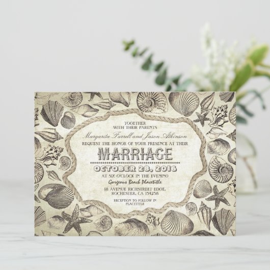 ヴィンテージ航海のビーチ結婚式招待状 招待状 (スタンド正面)
