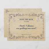 ヴィンテージ航海のビーチ結婚式日付カードの保存 案内ポストカード (正面/裏面)