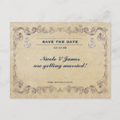 ヴィンテージ航海のビーチ結婚式日付カードの保存 案内ポストカード (正面)