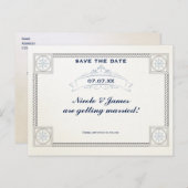 ヴィンテージ航海のビーチ結婚式日付カードの保存 案内ポストカード (正面/裏面)
