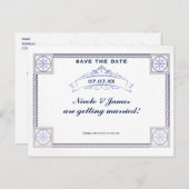 ヴィンテージ航海のビーチ結婚式日付カードの保存 案内ポストカード (正面/裏面)
