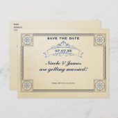 ヴィンテージ航海のビーチ結婚式日付カードの保存 案内ポストカード (正面/裏面)